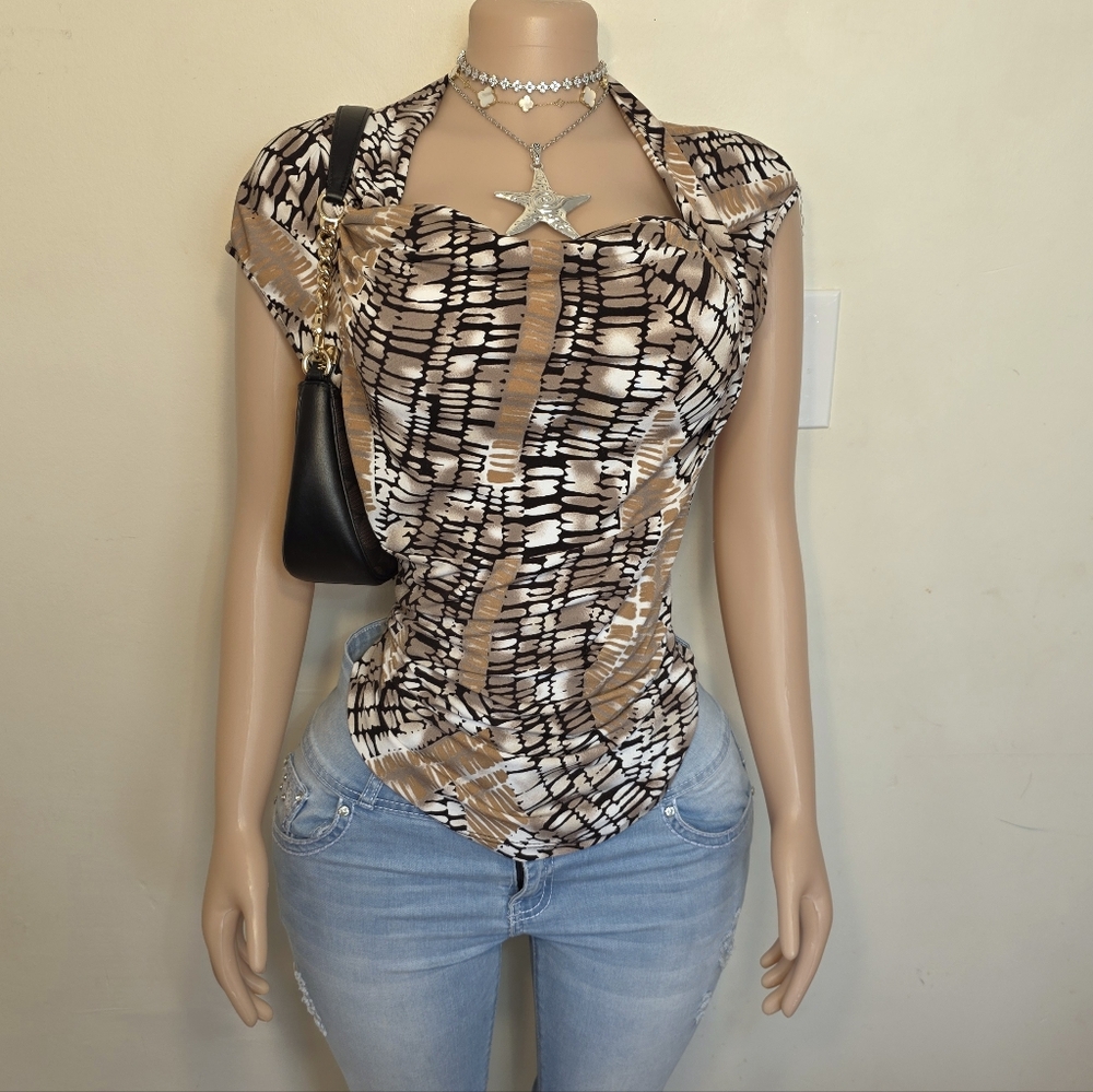 Worthington Stitch Pattern Asymmetrical Neck Blouse